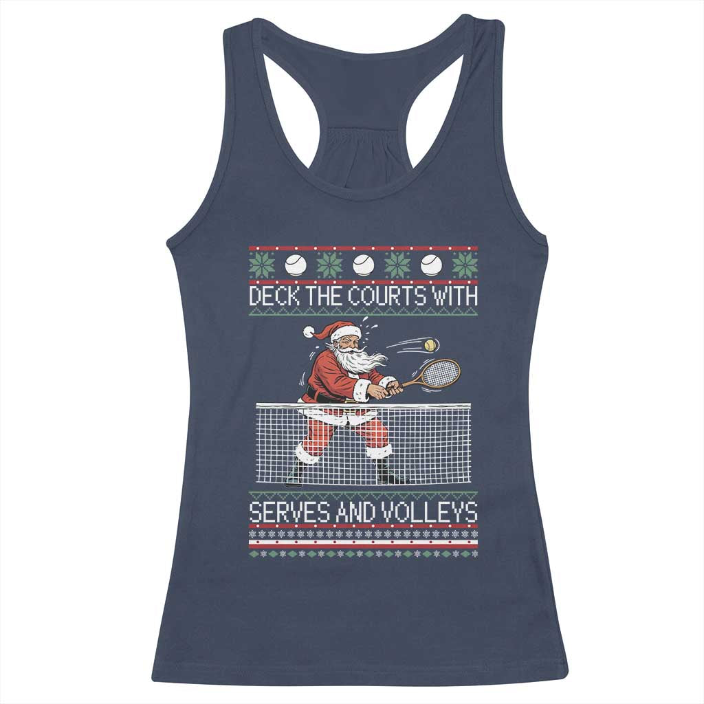 Deck The Courts With Serves And Volleys Racerback Tank Top Funny Tennis Ugly Christmas - Wonder Print Shop