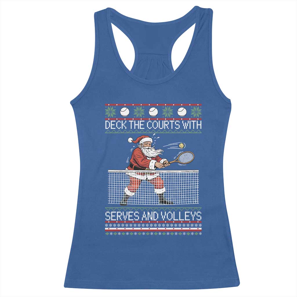 Deck The Courts With Serves And Volleys Racerback Tank Top Funny Tennis Ugly Christmas - Wonder Print Shop
