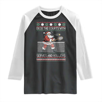 Deck The Courts With Serves And Volleys Raglan Shirt Funny Tennis Ugly Christmas - Wonder Print Shop