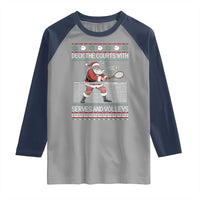 Deck The Courts With Serves And Volleys Raglan Shirt Funny Tennis Ugly Christmas - Wonder Print Shop