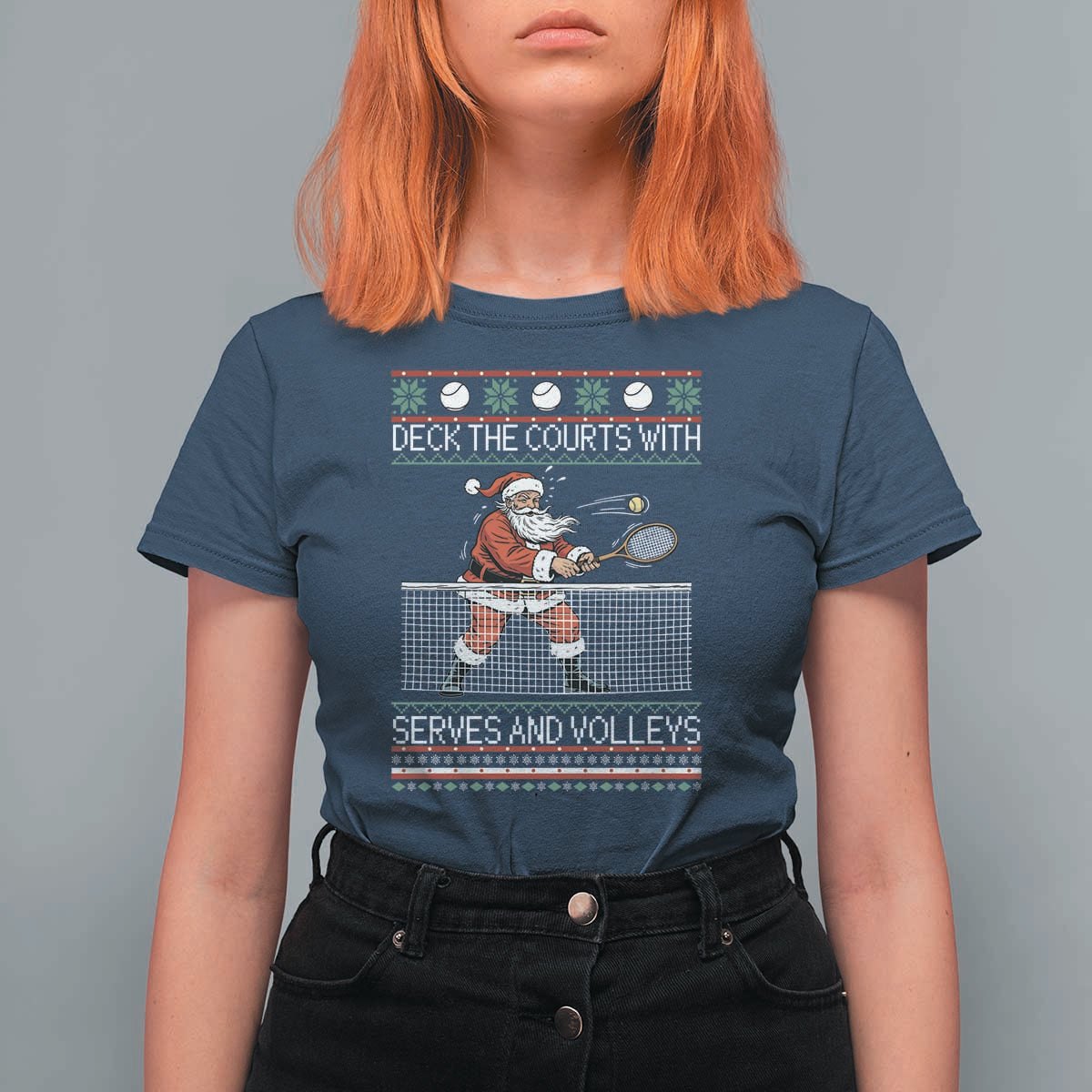 Deck The Courts With Serves And Volleys T Shirt For Women Funny Tennis Ugly Christmas - Wonder Print Shop