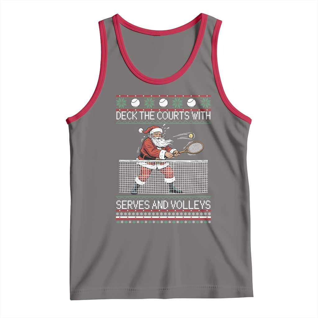 Deck The Courts With Serves And Volleys Tank Top Funny Tennis Ugly Christmas - Wonder Print Shop