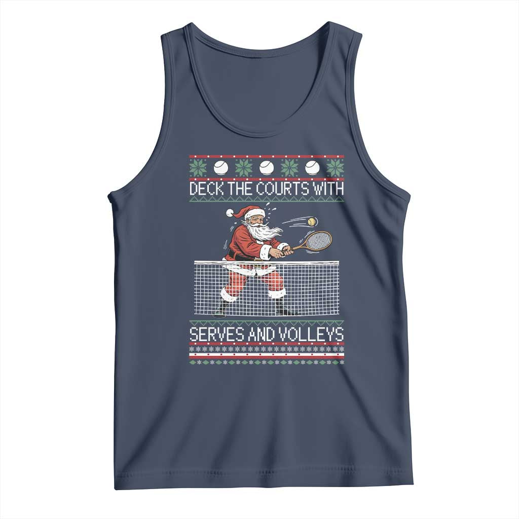 Deck The Courts With Serves And Volleys Tank Top Funny Tennis Ugly Christmas - Wonder Print Shop