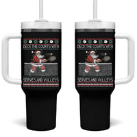 Deck The Courts With Serves And Volleys Tumbler With Handle Funny Tennis Ugly Christmas - Wonder Print Shop