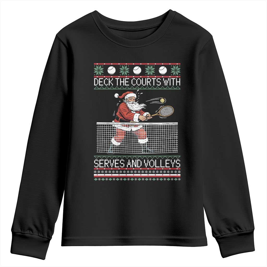 Deck The Courts With Serves And Volleys Youth Sweatshirt Funny Tennis Ugly Christmas - Wonder Print Shop