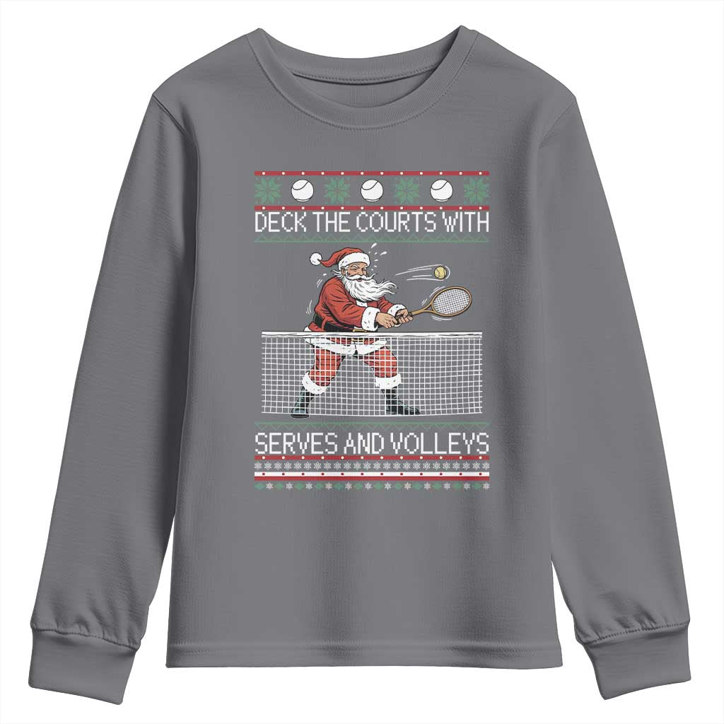 Deck The Courts With Serves And Volleys Youth Sweatshirt Funny Tennis Ugly Christmas - Wonder Print Shop