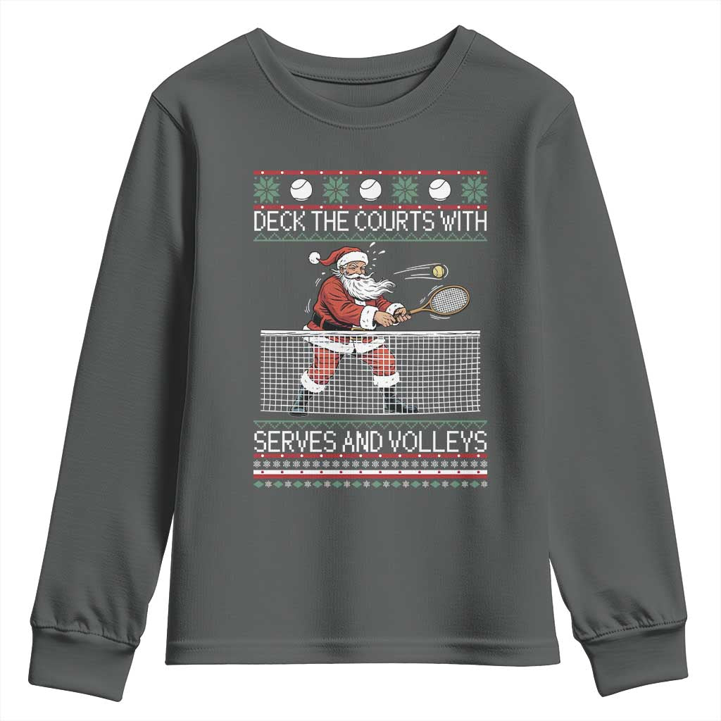 Deck The Courts With Serves And Volleys Youth Sweatshirt Funny Tennis Ugly Christmas - Wonder Print Shop