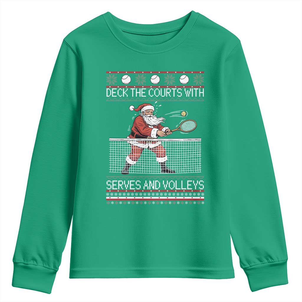 Deck The Courts With Serves And Volleys Youth Sweatshirt Funny Tennis Ugly Christmas - Wonder Print Shop