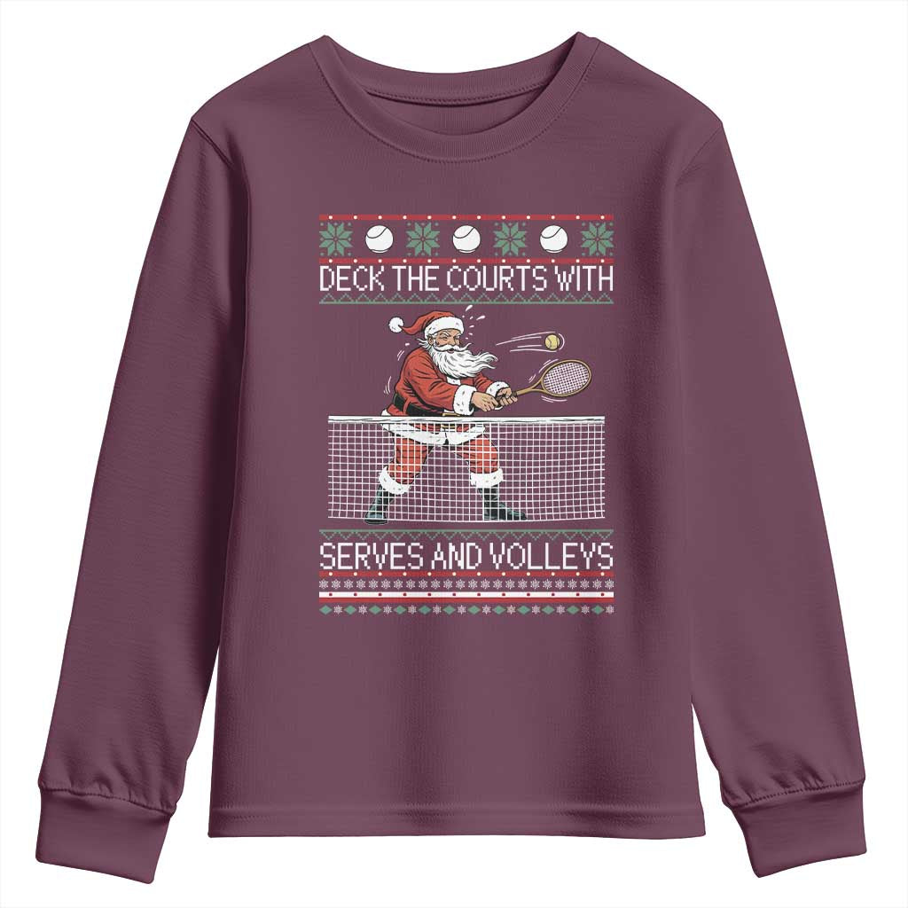 Deck The Courts With Serves And Volleys Youth Sweatshirt Funny Tennis Ugly Christmas - Wonder Print Shop