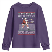 Deck The Courts With Serves And Volleys Youth Sweatshirt Funny Tennis Ugly Christmas - Wonder Print Shop