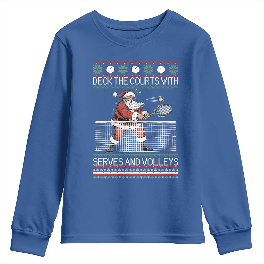 Deck The Courts With Serves And Volleys Youth Sweatshirt Funny Tennis Ugly Christmas - Wonder Print Shop