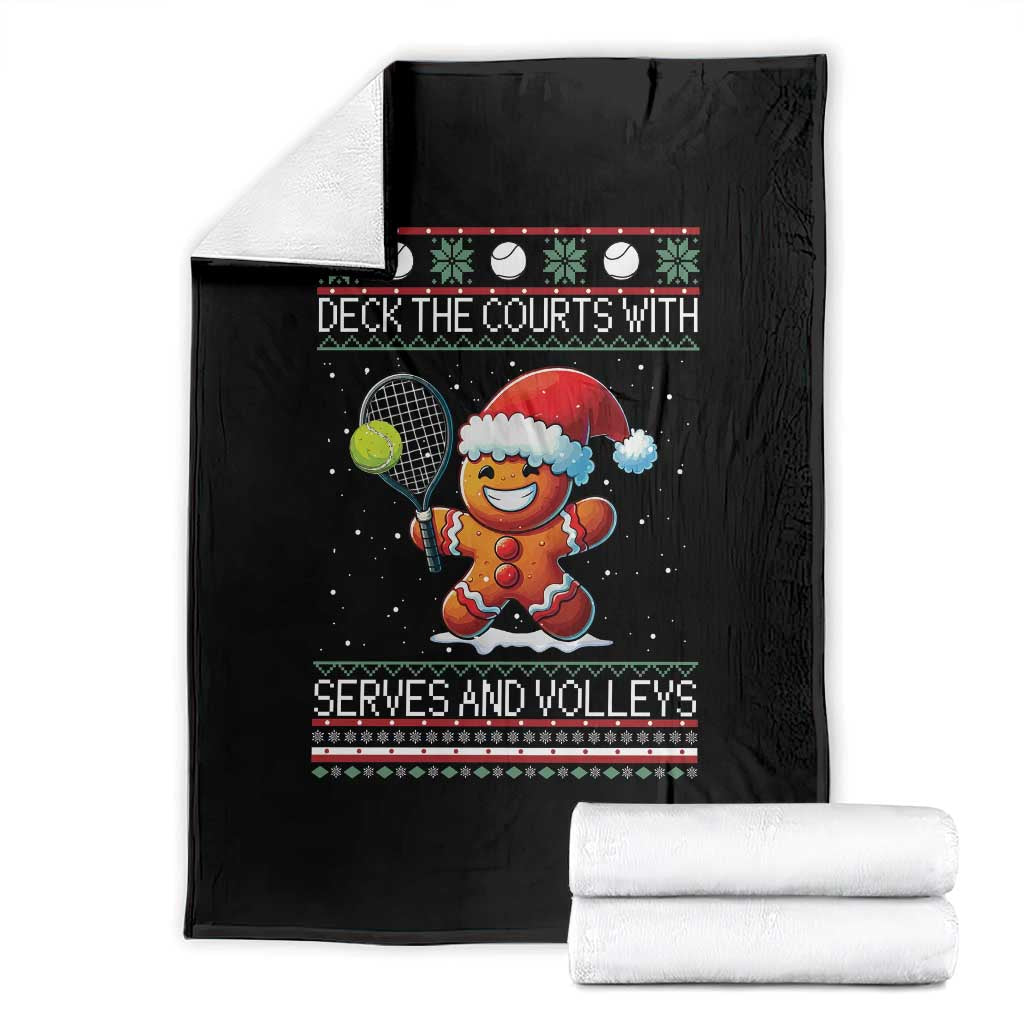 Funny Tennis Ugly Christmas Gingerbread Player Gift Throw Blanket Deck The Courts With Serves And Volleys - Wonder Print Shop