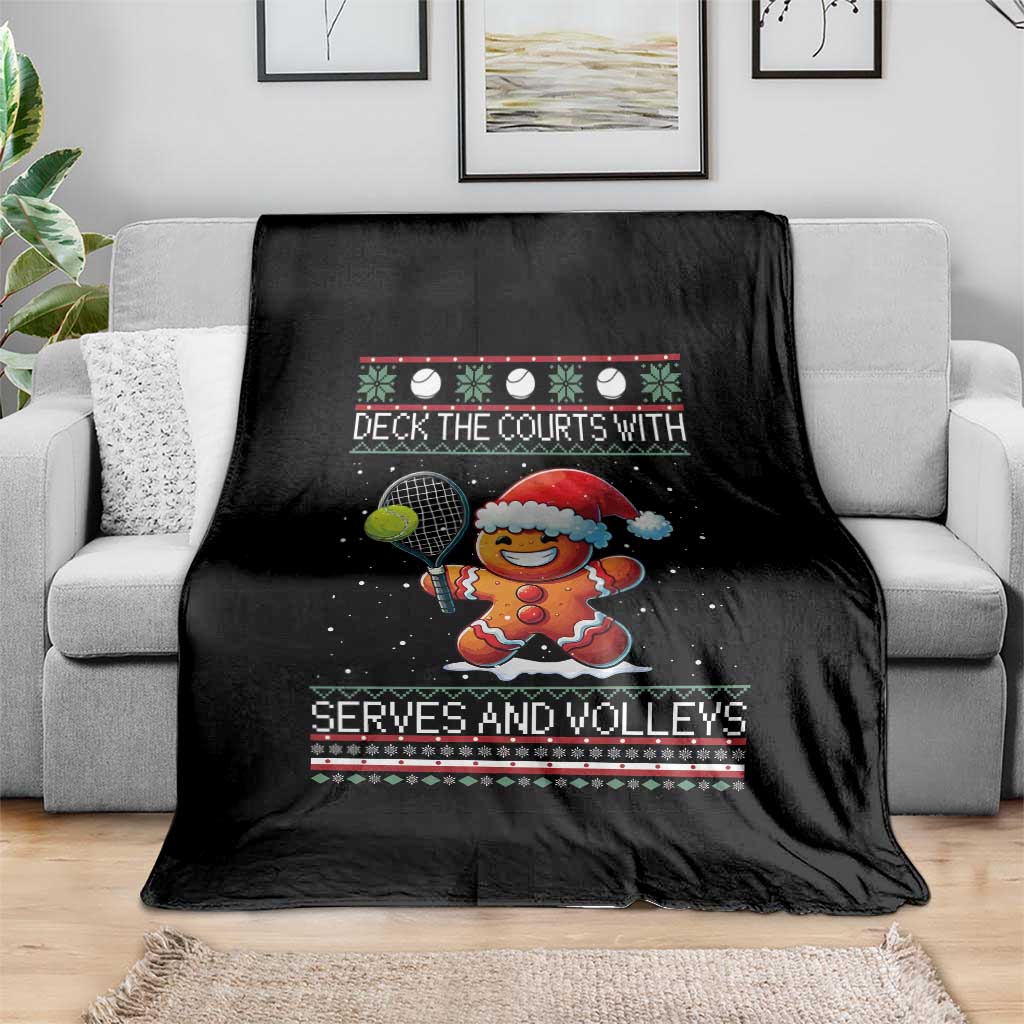 Funny Tennis Ugly Christmas Gingerbread Player Gift Throw Blanket Deck The Courts With Serves And Volleys - Wonder Print Shop