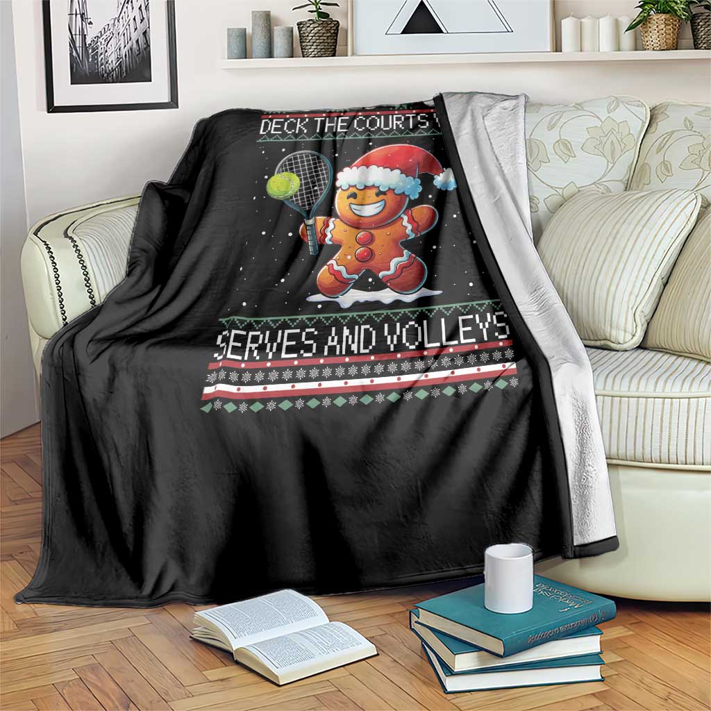 Funny Tennis Ugly Christmas Gingerbread Player Gift Throw Blanket Deck The Courts With Serves And Volleys - Wonder Print Shop