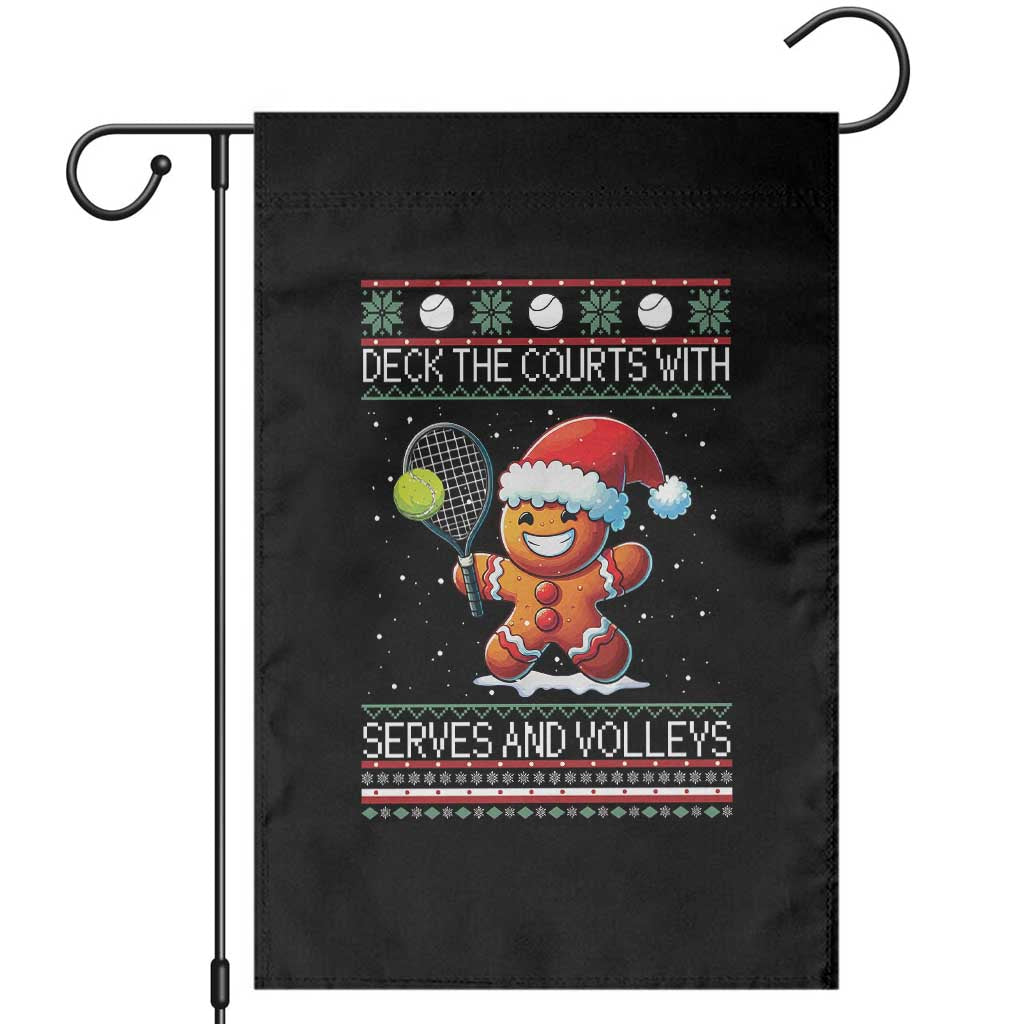 Funny Tennis Ugly Christmas Gingerbread Player Gift Garden Flag Deck The Courts With Serves And Volleys - Wonder Print Shop