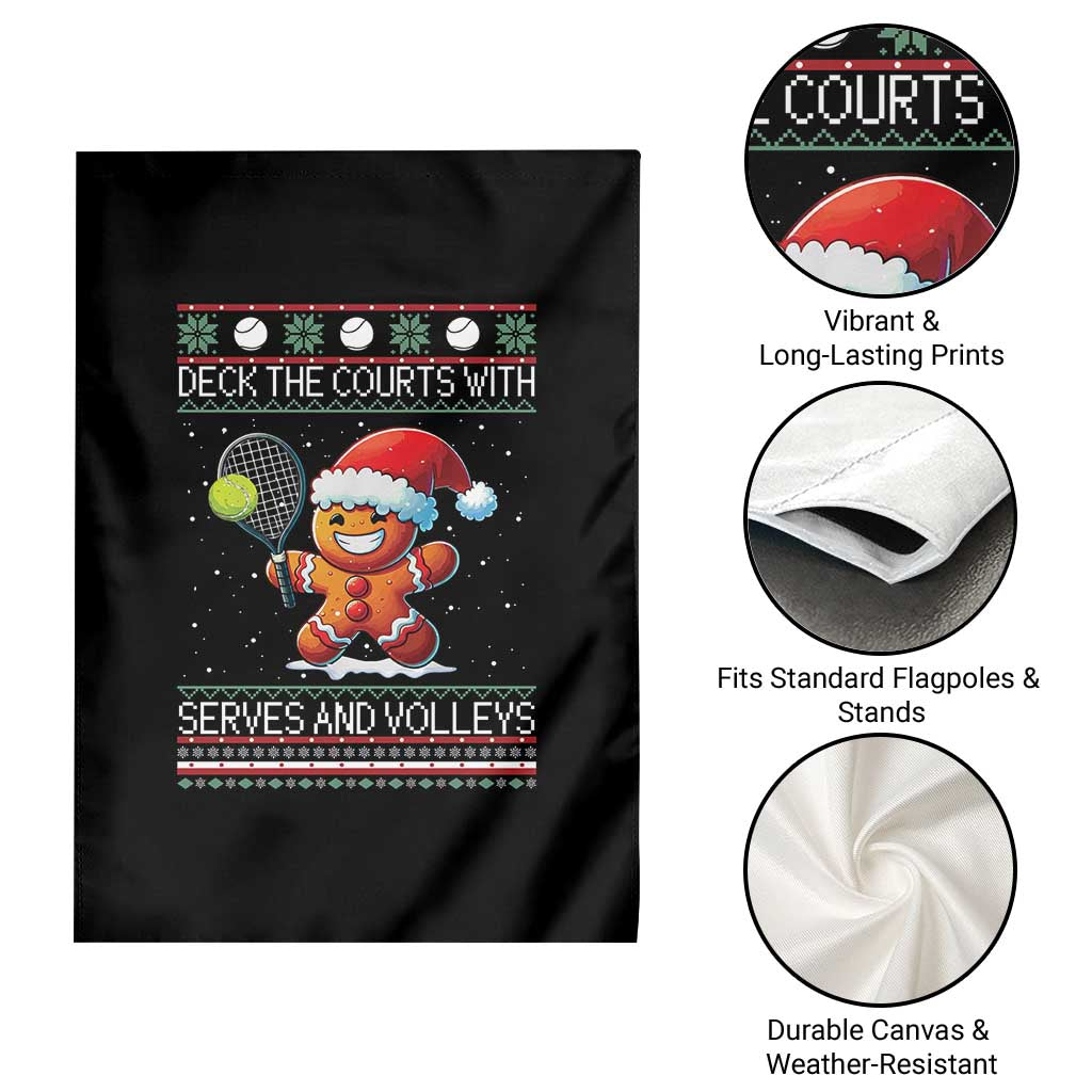 Funny Tennis Ugly Christmas Gingerbread Player Gift Garden Flag Deck The Courts With Serves And Volleys - Wonder Print Shop