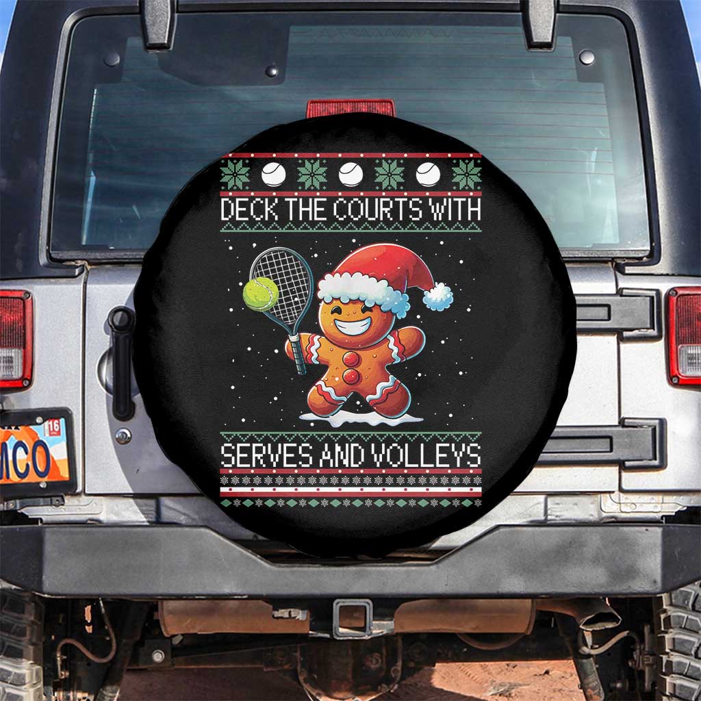 Funny Tennis Ugly Christmas Gingerbread Player Gift Spare Tire Cover Deck The Courts With Serves And Volleys - Wonder Print Shop