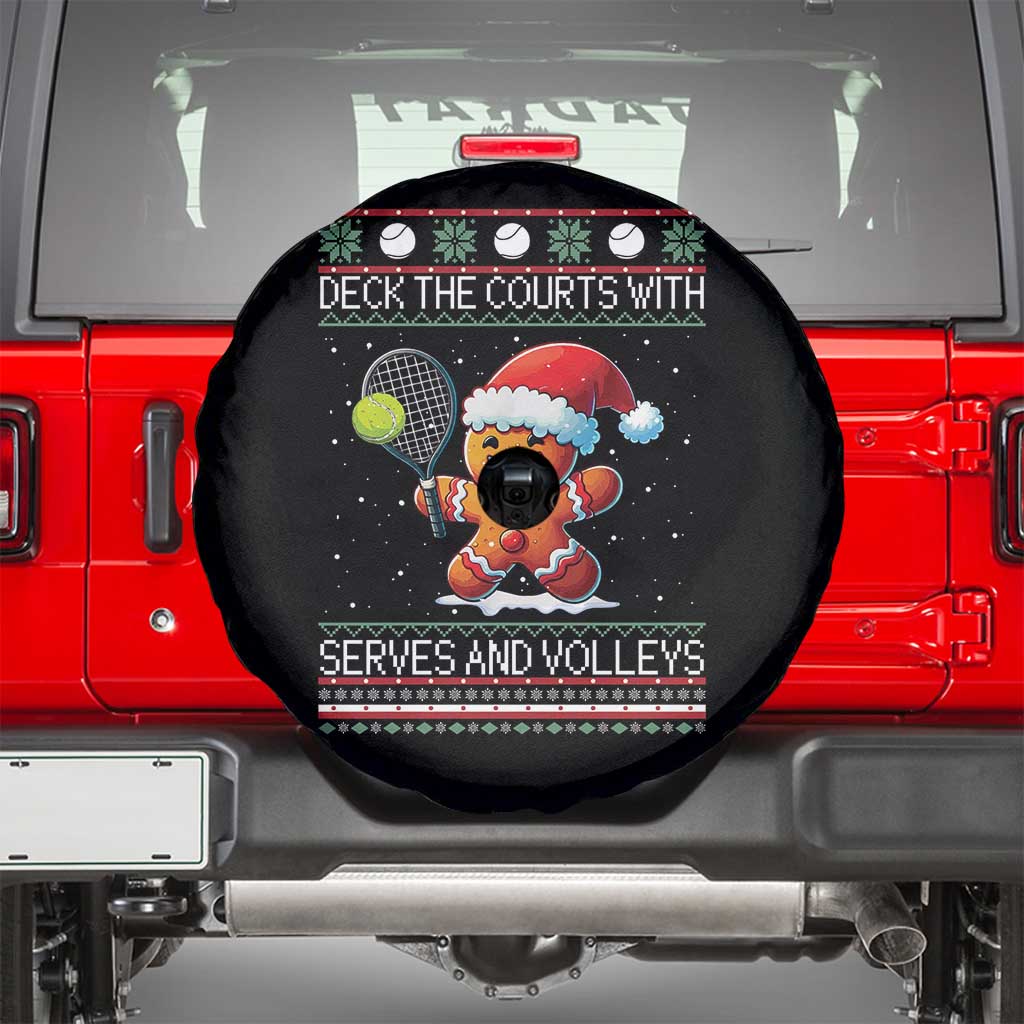 Funny Tennis Ugly Christmas Gingerbread Player Gift Spare Tire Cover Deck The Courts With Serves And Volleys - Wonder Print Shop
