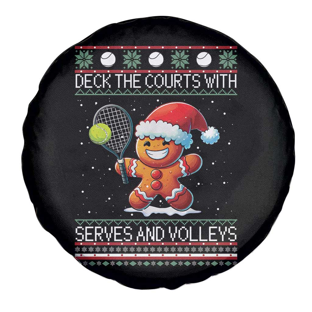 Funny Tennis Ugly Christmas Gingerbread Player Gift Spare Tire Cover Deck The Courts With Serves And Volleys - Wonder Print Shop