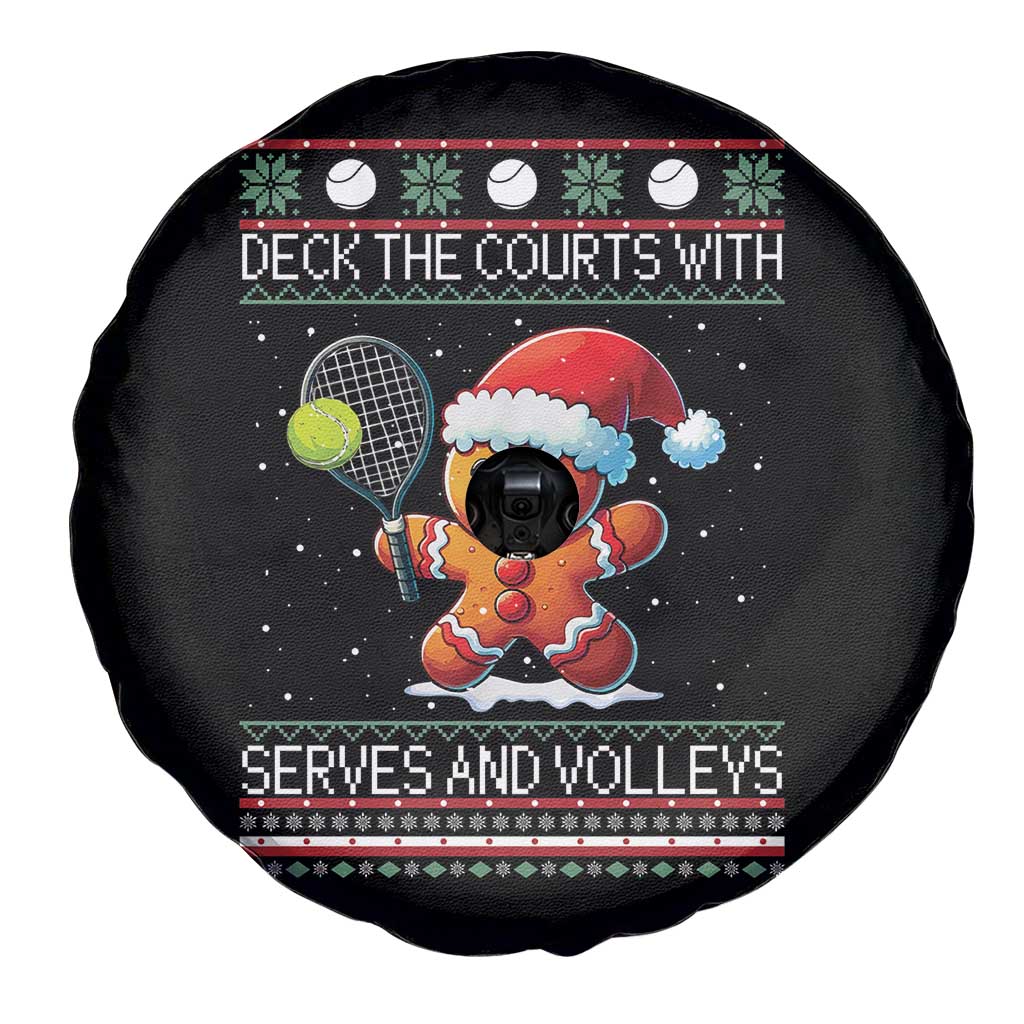 Funny Tennis Ugly Christmas Gingerbread Player Gift Spare Tire Cover Deck The Courts With Serves And Volleys - Wonder Print Shop