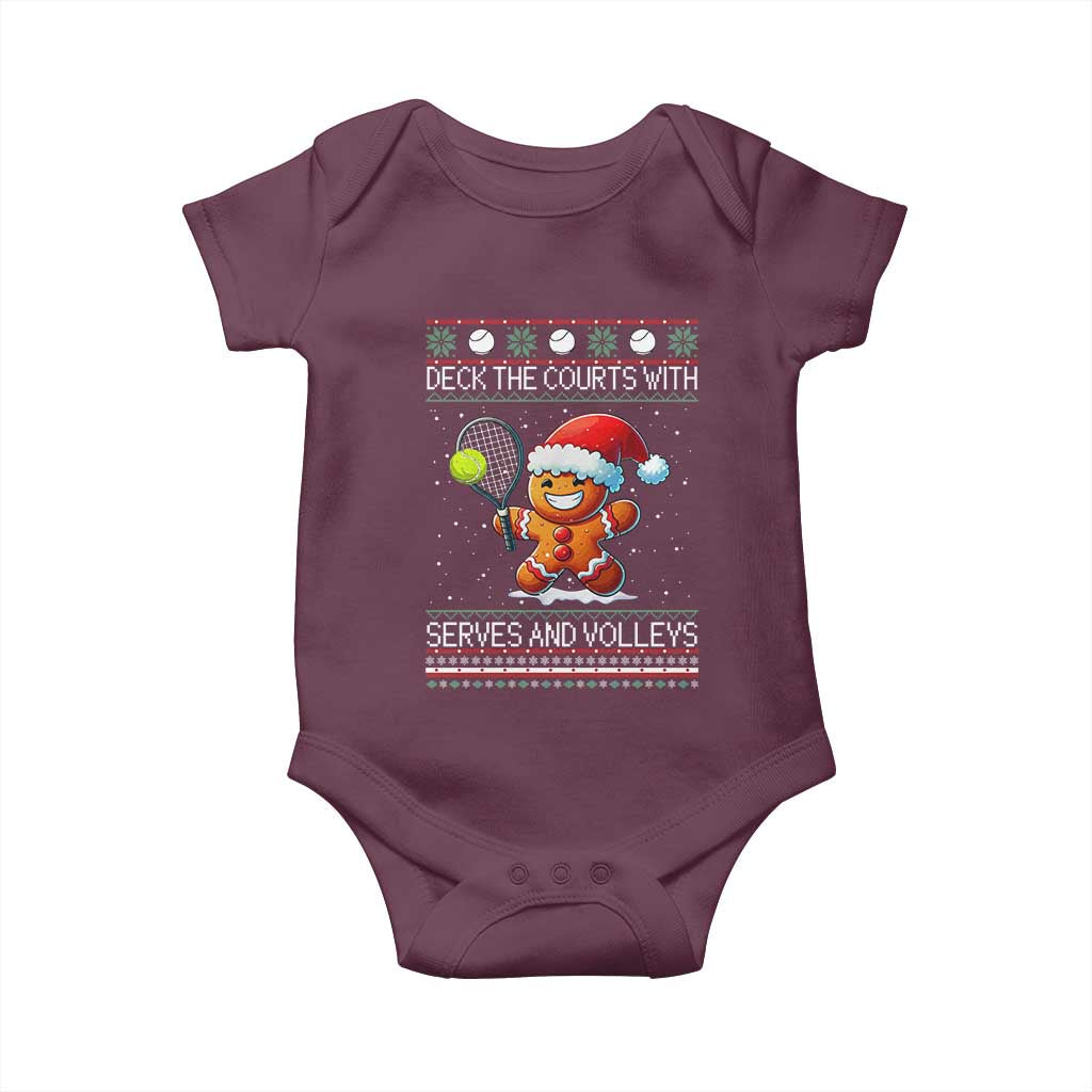 Funny Tennis Ugly Christmas Gingerbread Player Gift Baby Onesie Deck The Courts With Serves And Volleys - Wonder Print Shop