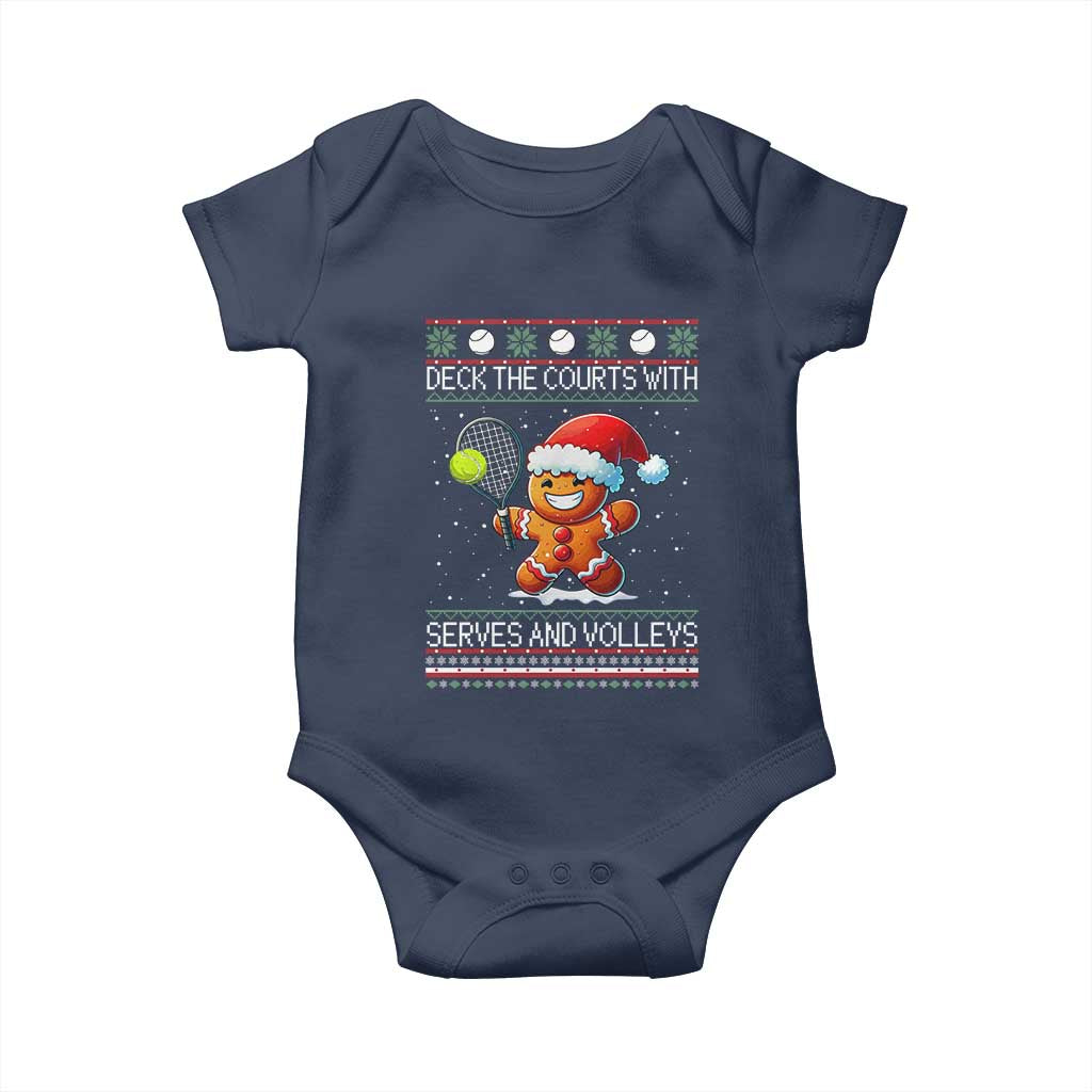 Funny Tennis Ugly Christmas Gingerbread Player Gift Baby Onesie Deck The Courts With Serves And Volleys - Wonder Print Shop