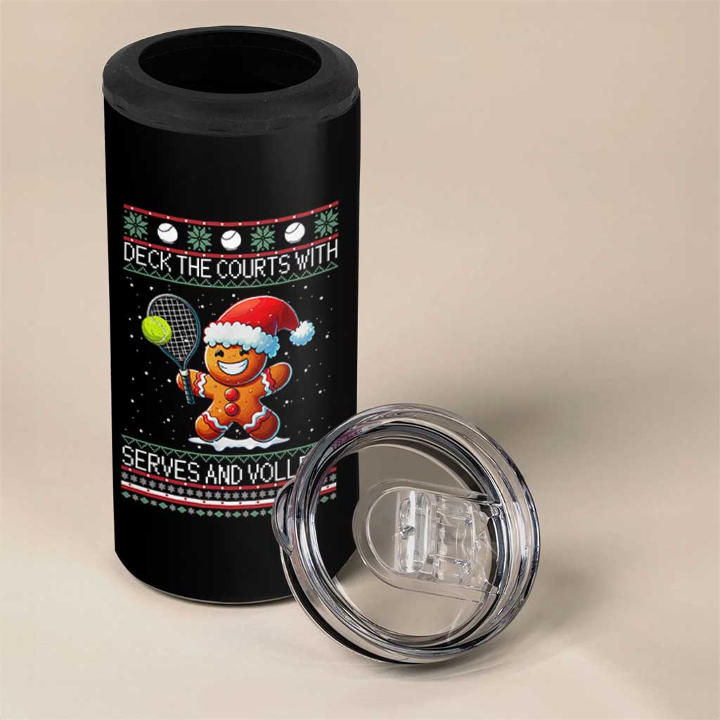 Funny Tennis Ugly Christmas Gingerbread Player Gift 4 in 1 Can Cooler Tumbler Deck The Courts With Serves And Volleys - Wonder Print Shop