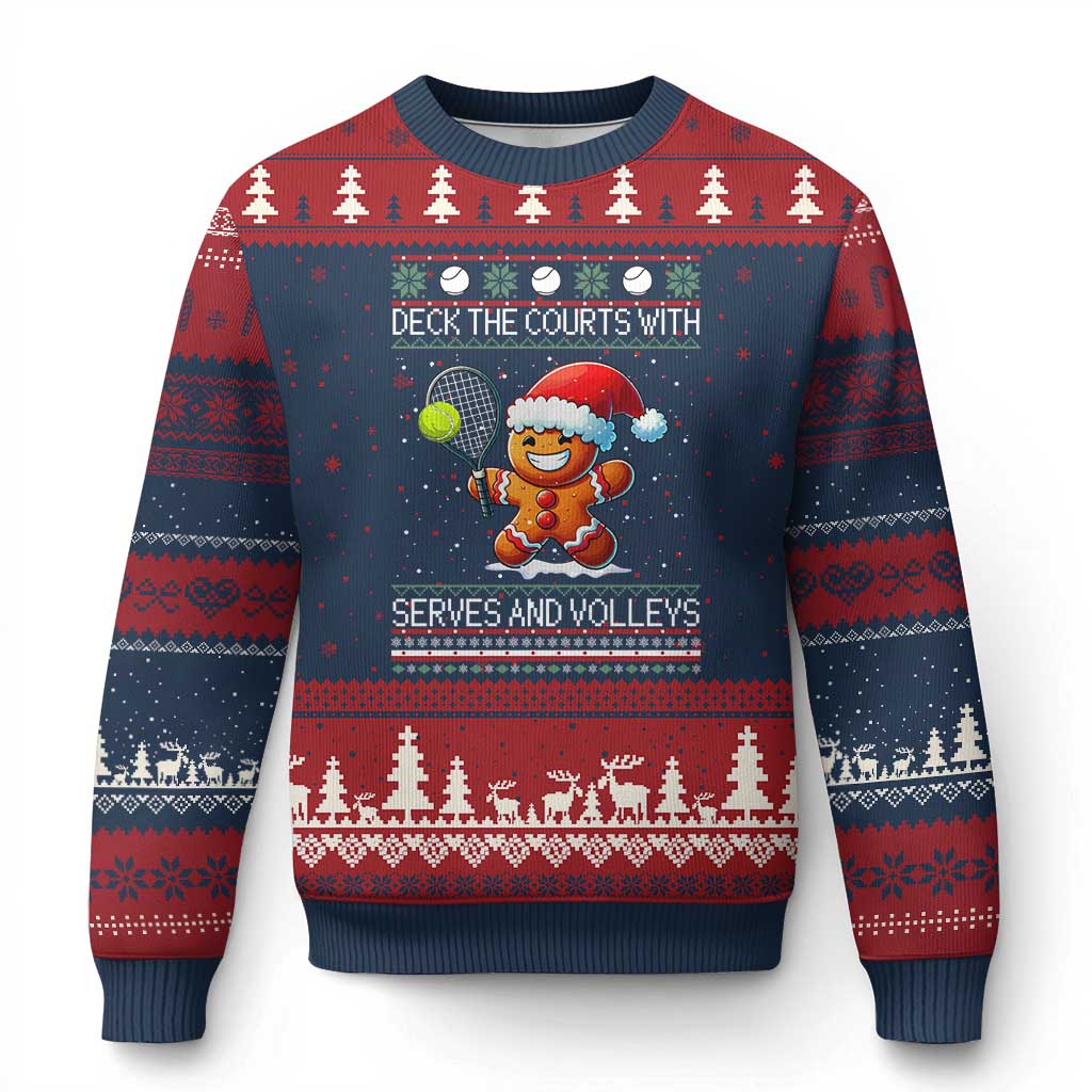 Funny Tennis Ugly Christmas Gingerbread Player Gift Ugly Christmas Sweater Deck The Courts With Serves And Volleys - Wonder Print Shop
