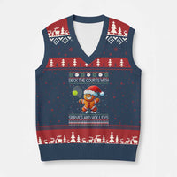 Funny Tennis Ugly Christmas Gingerbread Player Gift V-Neck Knit Sweater Vest Deck The Courts With Serves And Volleys - Wonder Print Shop