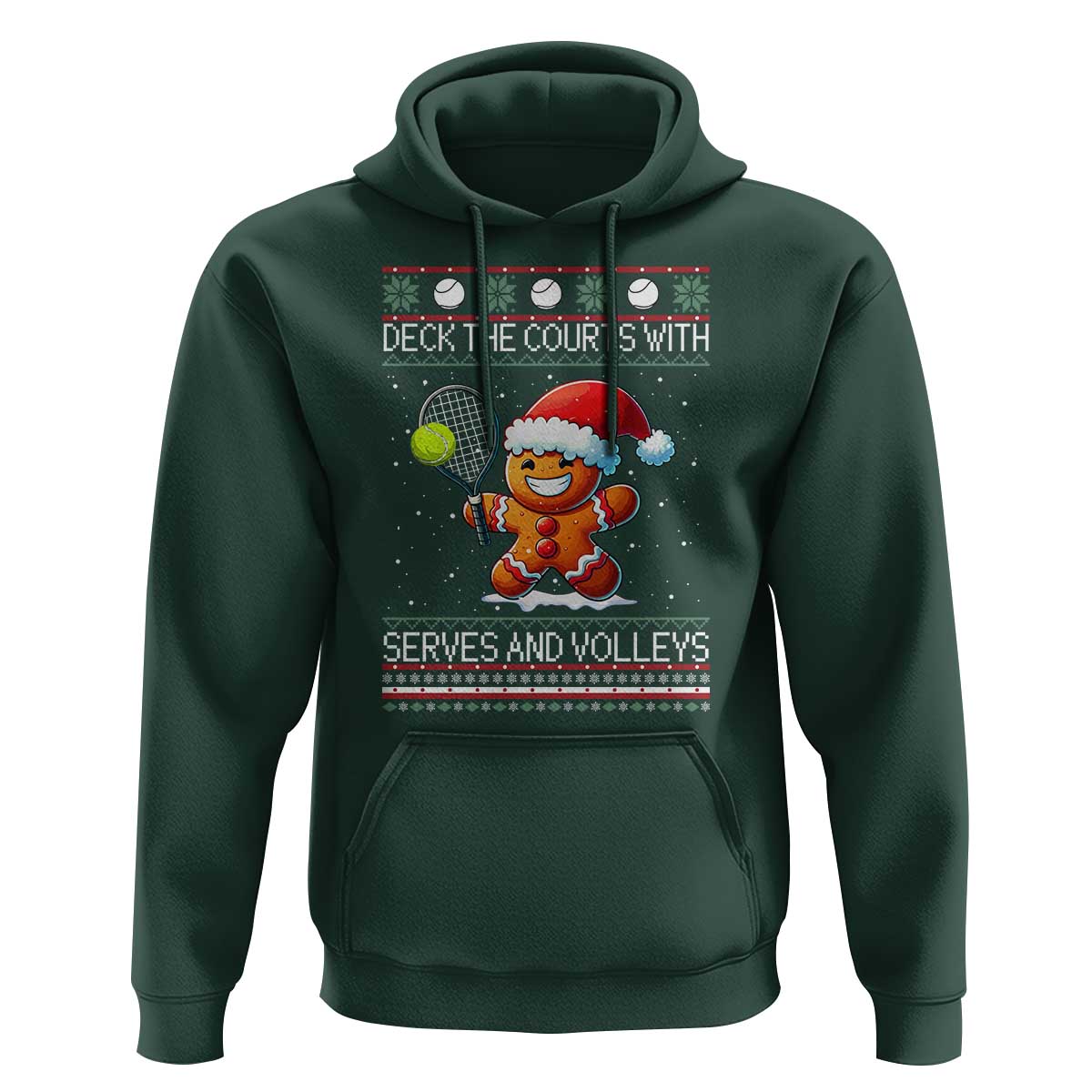 Funny Tennis Ugly Christmas Gingerbread Player Gift Hoodie Deck The Courts With Serves And Volleys - Wonder Print Shop