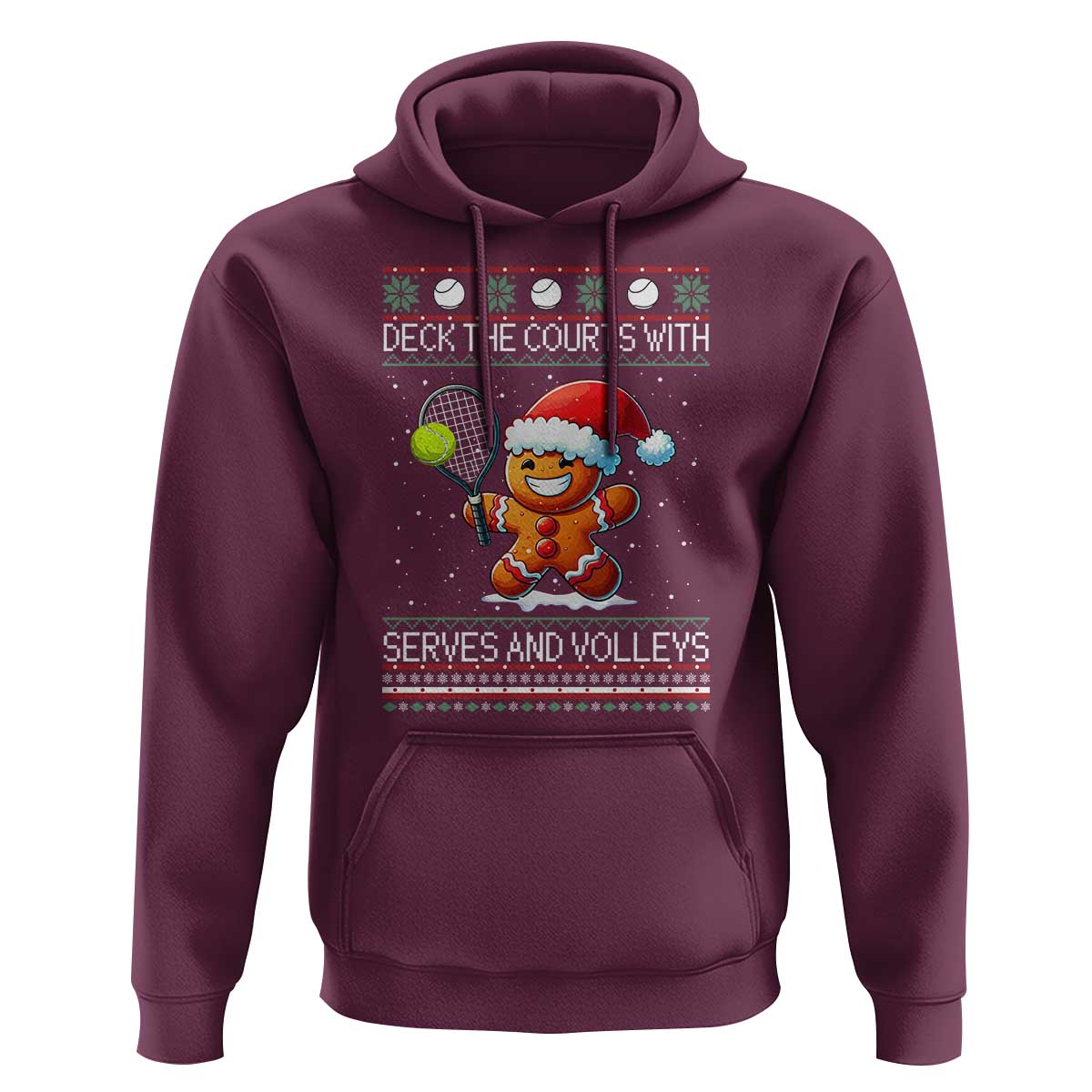 Funny Tennis Ugly Christmas Gingerbread Player Gift Hoodie Deck The Courts With Serves And Volleys - Wonder Print Shop