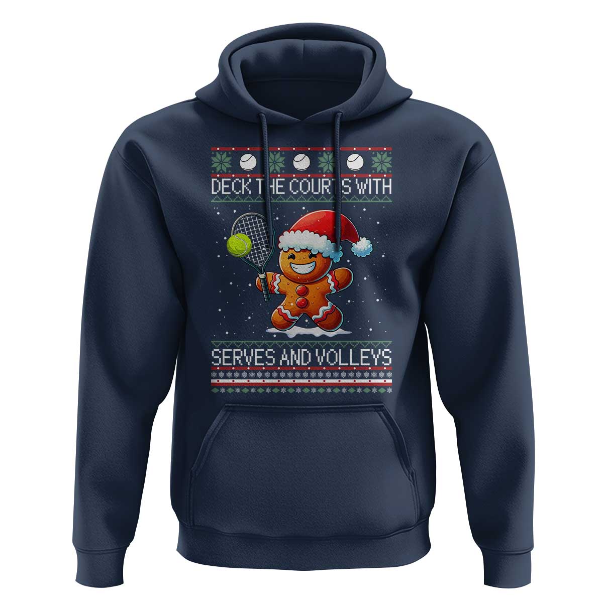 Funny Tennis Ugly Christmas Gingerbread Player Gift Hoodie Deck The Courts With Serves And Volleys - Wonder Print Shop