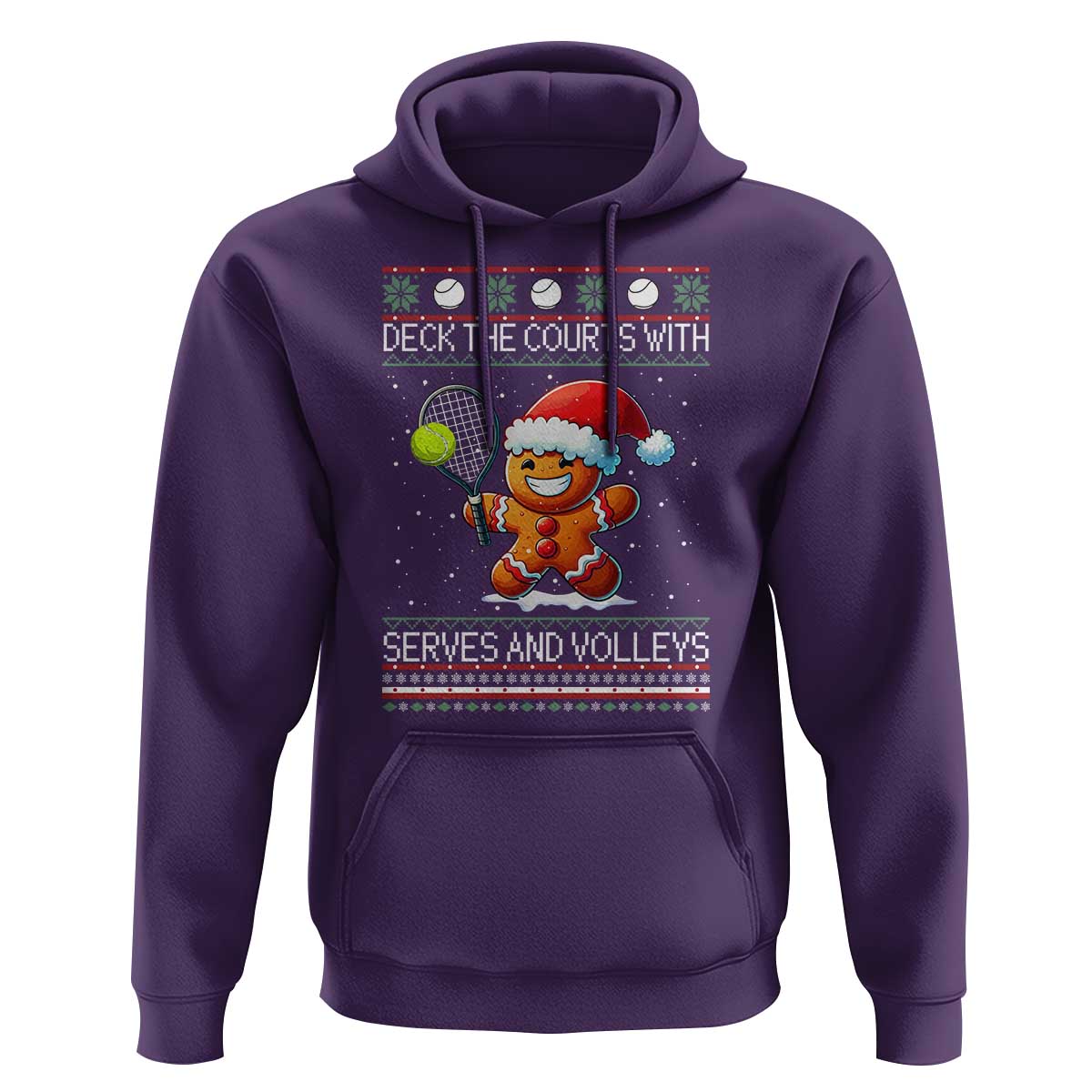 Funny Tennis Ugly Christmas Gingerbread Player Gift Hoodie Deck The Courts With Serves And Volleys - Wonder Print Shop
