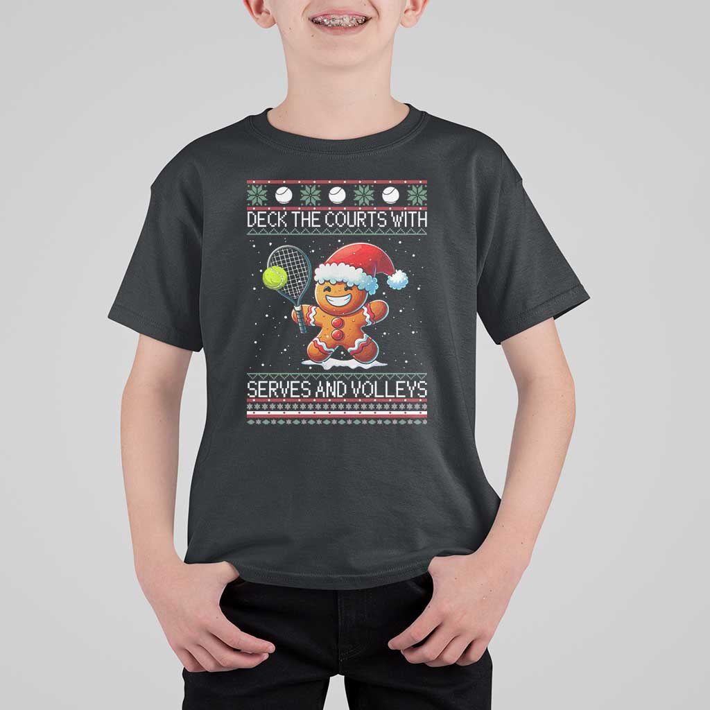 Funny Tennis Ugly Christmas Gingerbread Player Gift T Shirt For Kid Deck The Courts With Serves And Volleys - Wonder Print Shop