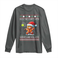 Funny Tennis Ugly Christmas Gingerbread Player Gift Long Sleeve Shirt Deck The Courts With Serves And Volleys - Wonder Print Shop