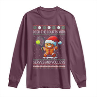 Funny Tennis Ugly Christmas Gingerbread Player Gift Long Sleeve Shirt Deck The Courts With Serves And Volleys - Wonder Print Shop