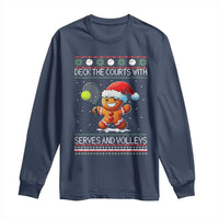 Funny Tennis Ugly Christmas Gingerbread Player Gift Long Sleeve Shirt Deck The Courts With Serves And Volleys - Wonder Print Shop