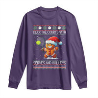 Funny Tennis Ugly Christmas Gingerbread Player Gift Long Sleeve Shirt Deck The Courts With Serves And Volleys - Wonder Print Shop
