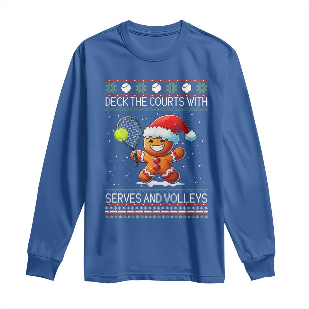 Funny Tennis Ugly Christmas Gingerbread Player Gift Long Sleeve Shirt Deck The Courts With Serves And Volleys - Wonder Print Shop