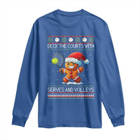 Funny Tennis Ugly Christmas Gingerbread Player Gift Long Sleeve Shirt Deck The Courts With Serves And Volleys - Wonder Print Shop