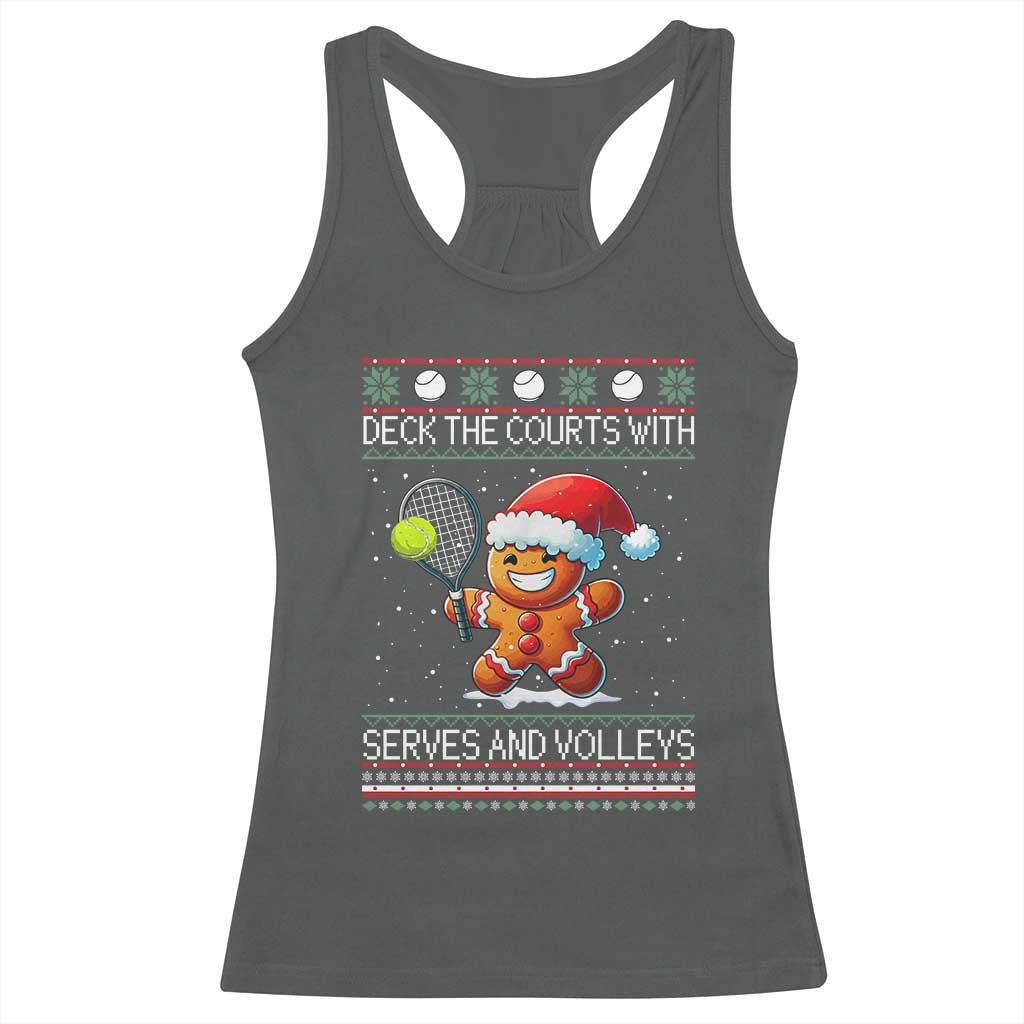 Funny Tennis Ugly Christmas Gingerbread Player Gift Racerback Tank Top Deck The Courts With Serves And Volleys - Wonder Print Shop