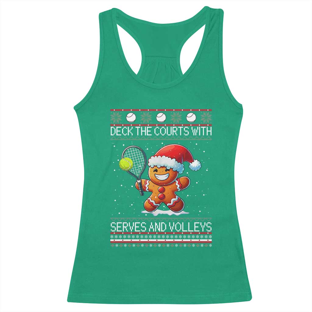 Funny Tennis Ugly Christmas Gingerbread Player Gift Racerback Tank Top Deck The Courts With Serves And Volleys - Wonder Print Shop