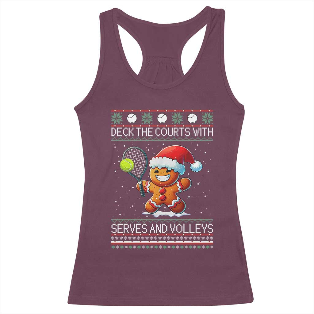 Funny Tennis Ugly Christmas Gingerbread Player Gift Racerback Tank Top Deck The Courts With Serves And Volleys - Wonder Print Shop