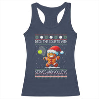 Funny Tennis Ugly Christmas Gingerbread Player Gift Racerback Tank Top Deck The Courts With Serves And Volleys - Wonder Print Shop