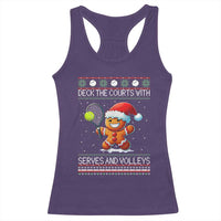 Funny Tennis Ugly Christmas Gingerbread Player Gift Racerback Tank Top Deck The Courts With Serves And Volleys - Wonder Print Shop