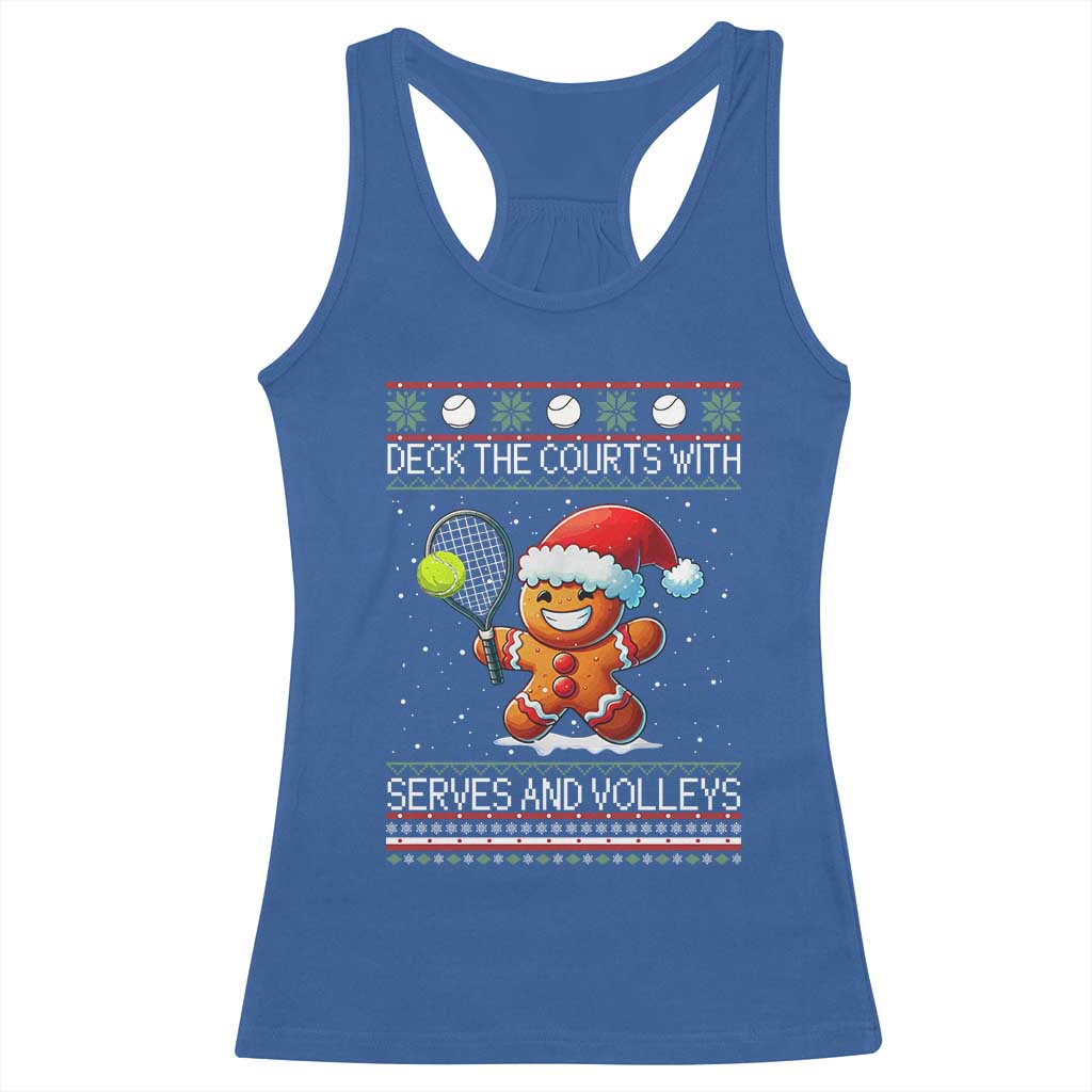 Funny Tennis Ugly Christmas Gingerbread Player Gift Racerback Tank Top Deck The Courts With Serves And Volleys - Wonder Print Shop