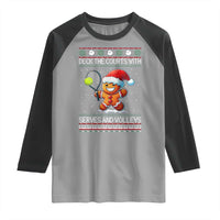 Funny Tennis Ugly Christmas Gingerbread Player Gift Raglan Shirt Deck The Courts With Serves And Volleys - Wonder Print Shop