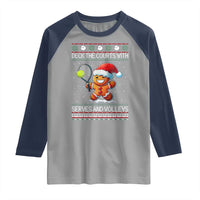 Funny Tennis Ugly Christmas Gingerbread Player Gift Raglan Shirt Deck The Courts With Serves And Volleys - Wonder Print Shop