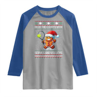Funny Tennis Ugly Christmas Gingerbread Player Gift Raglan Shirt Deck The Courts With Serves And Volleys - Wonder Print Shop