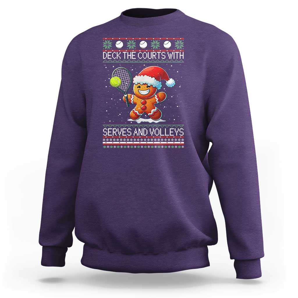 Funny Tennis Ugly Christmas Gingerbread Player Gift Sweatshirt Deck The Courts With Serves And Volleys - Wonder Print Shop